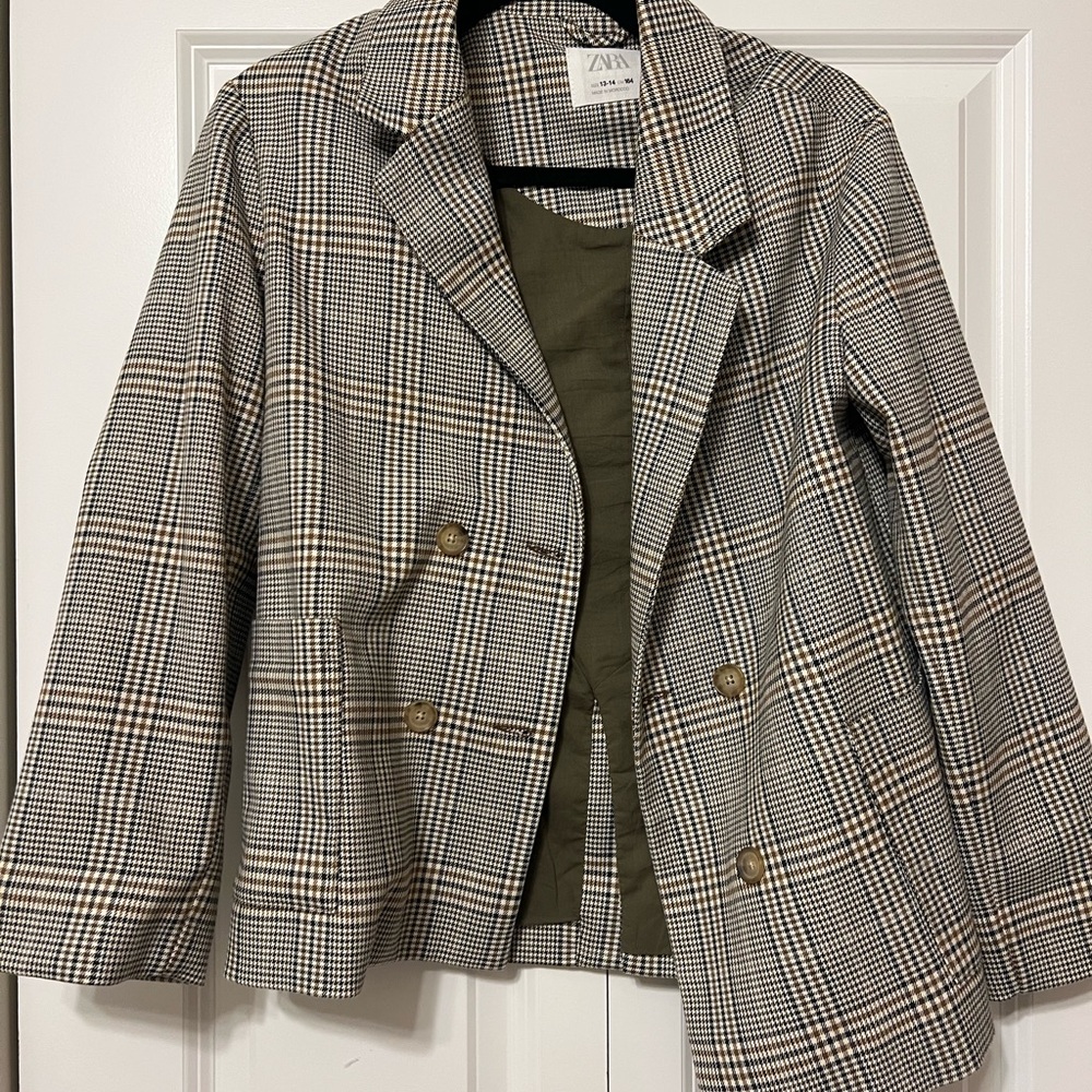Zara Women's Plaid Jacket - Black and White